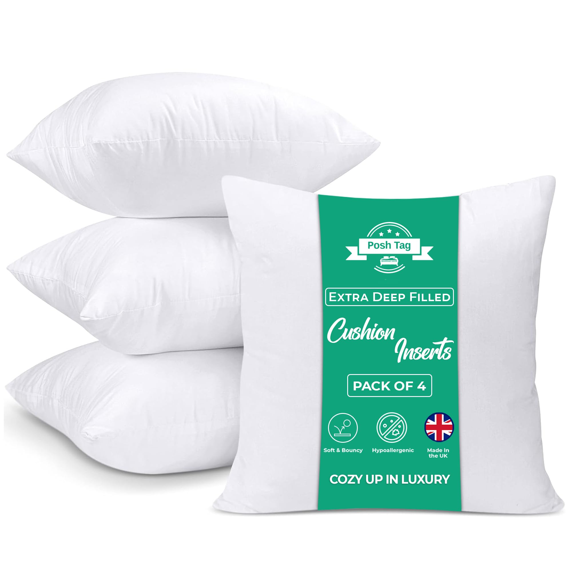Cushion Inserts 18 x 18 In Pack of 4 Extra Deep Filled Cushions Fillers Sofa Cushions 45 cm x 45 cm
