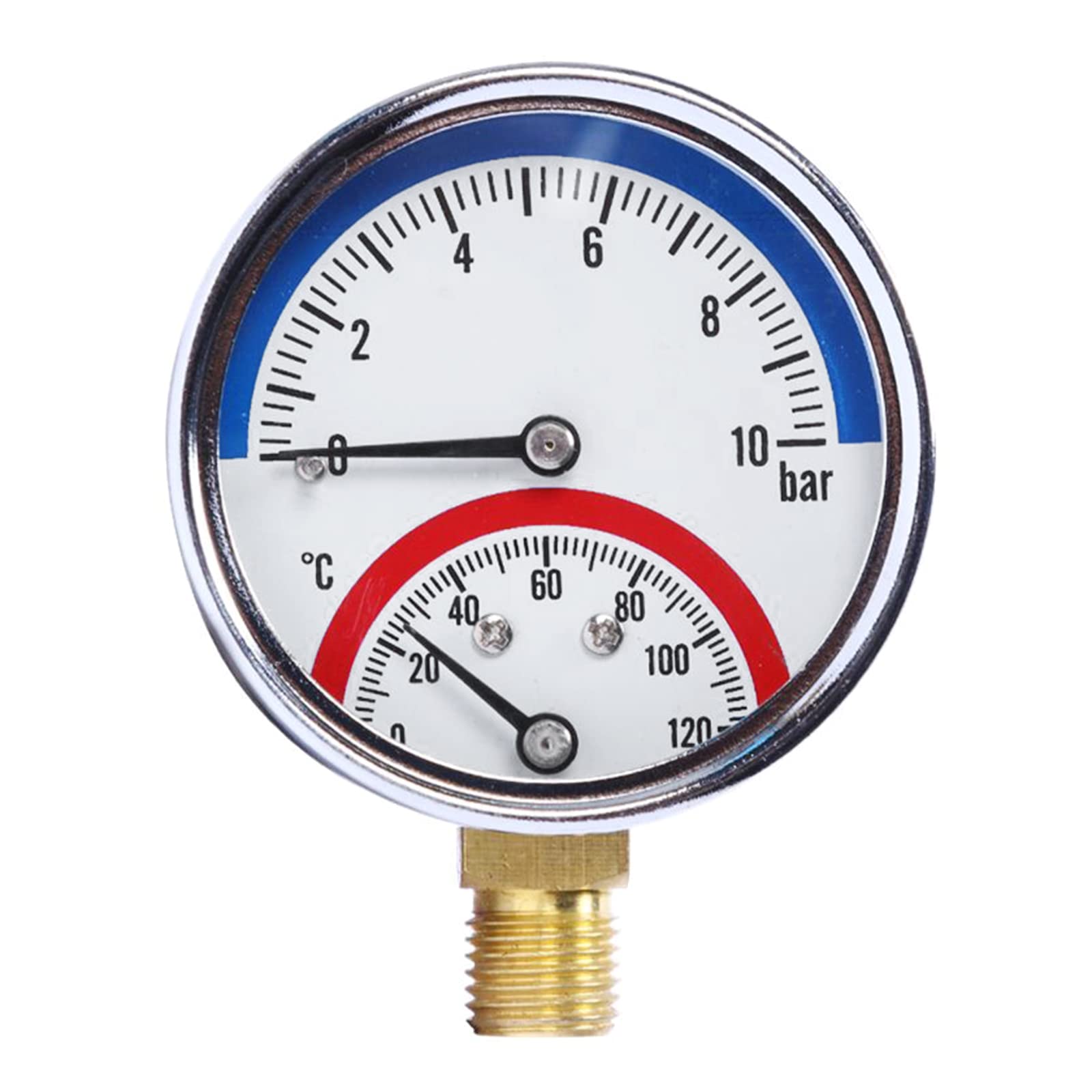 Reliable G1/4 Thread Temperature & Pressure Gauge 0-120 ℃ 0-10 Bar Measuring Range Fitting For Floor Heating System Thermometer Monitor Mechanical Pressure Gauge With Temperature Monitor Lower Mount-image-46