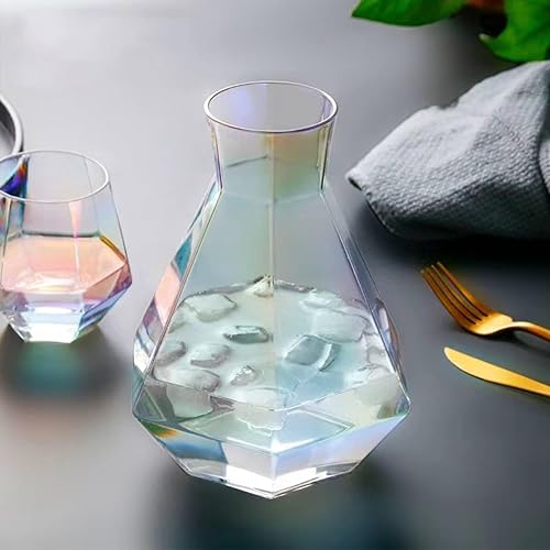 Miniatura 6 de Juego de decantadores de vino con vasos decantador de vino de diamante iridiscente con 6 copas de vino sin tallo decantador geométrico de jarra con