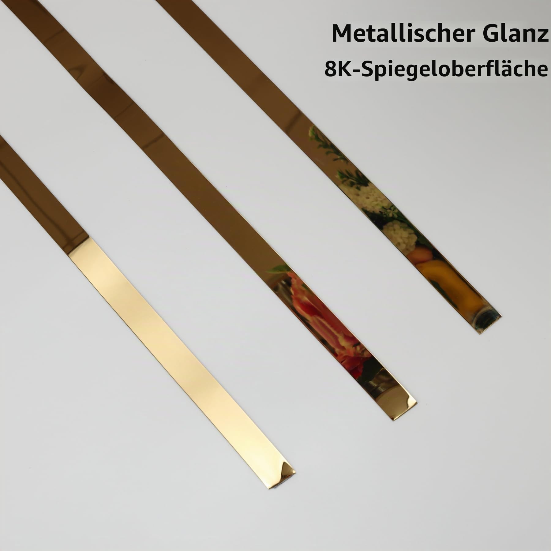 Goldmetallisierte Zierleiste mit spiegelähnlicher Oberfläche, Abzieh- und Klebestreifen für Spiegelrahmen, Wand, Kamin und Heimwerkerdekoration (10m x 2cm)