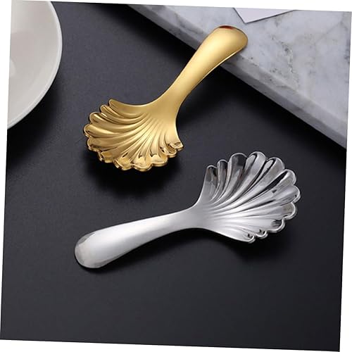 Miniatura 8 de MAGICLULU Cuchara de hoja de té, cucharas decorativas para servir con cáscara, cucharas de mango corto, 2 unidades