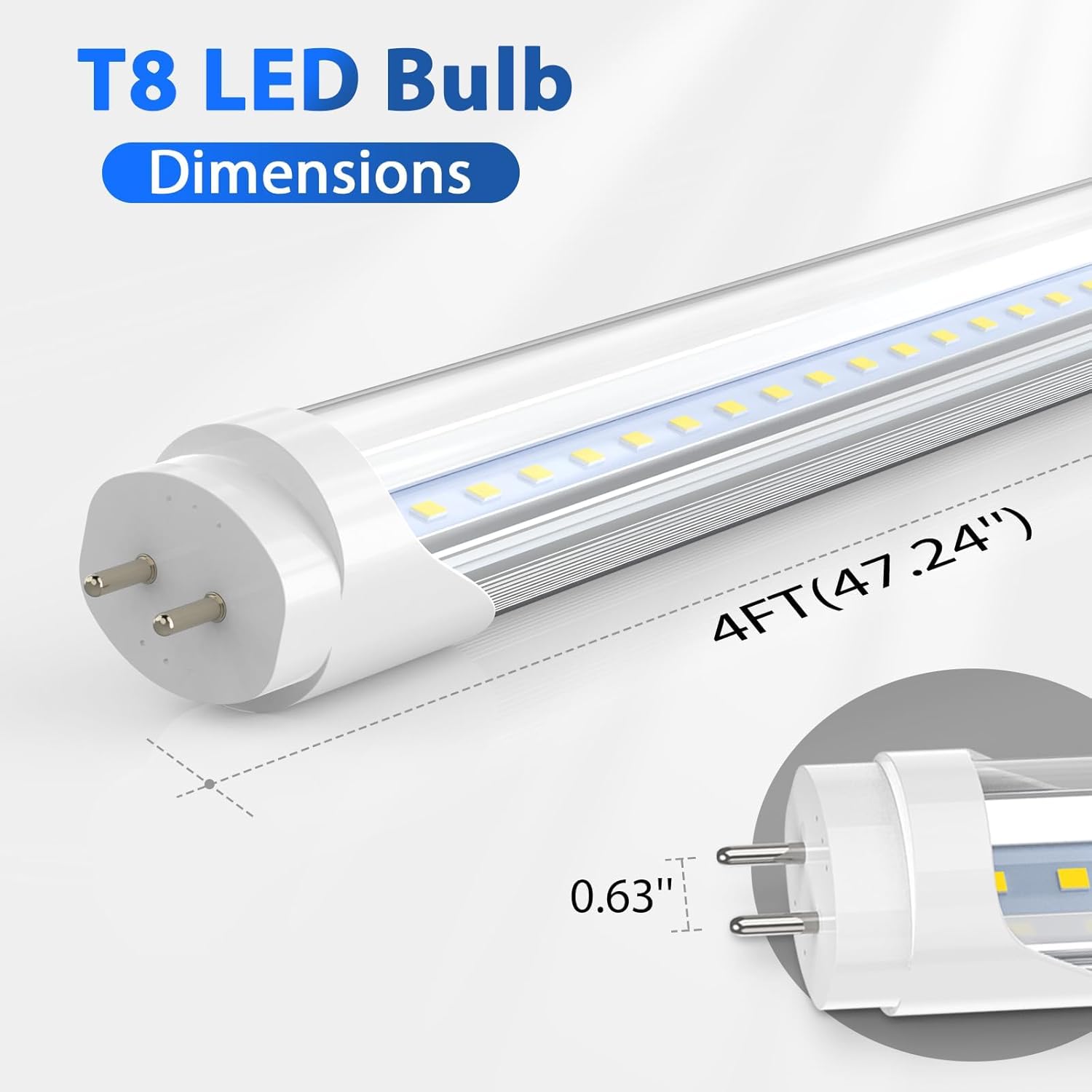 CNSUNWAY 4FT LED Tube Lights (2 Pack) - 18W, 2400LM 6000K Daylight, Type A+B Plug & Play/Ballast Bypass, Single/Double-End Power, T8/T10/T12 Replacement for Garage Warehouse Lighting, Clear