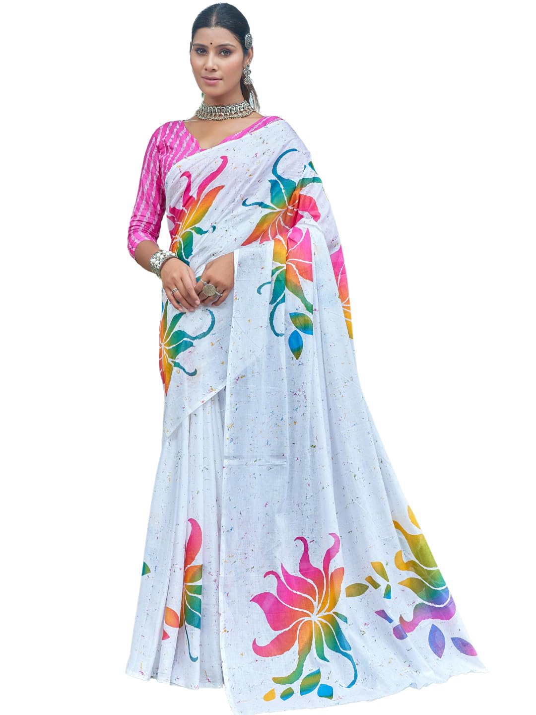 Shiv Textiles Cotton Printed Saree For Women.(Smc-St-308-White)