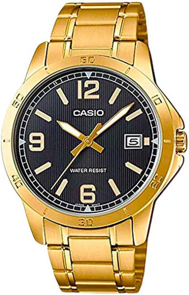 Casio MTP-V004G-1B Men's Dress Gold Tone Stainless Steel Black Dial Analog Date Watch