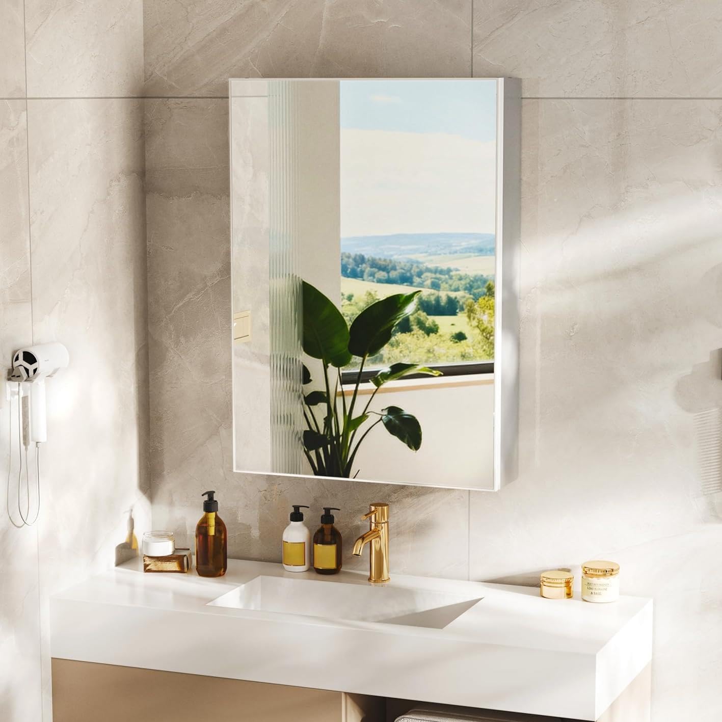 LUVODI Bathroom Cabinet with Mirror: Wall Vanity Cabinets Medicine Storage Shelves
