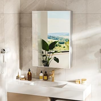 LUVODI Medicine Cabinet with Mirror 28x20 Inch Bathroom Wall Vanity Cabinet Recessed Frameless
