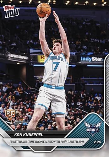 Topps Now Kon Knueppel RC Trading Card, Charlotte Hornets, Shatters All-Time Rookie Mark with 207th Career 3PM