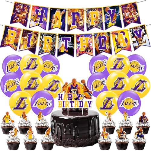 Decoration Anniversaire Basketball,30PCS Basketball Sport Star Party Fête Avec Bannière Décorations Cake Topper Pour Enfants Basketball Fans Party Kit d'Anniversaire