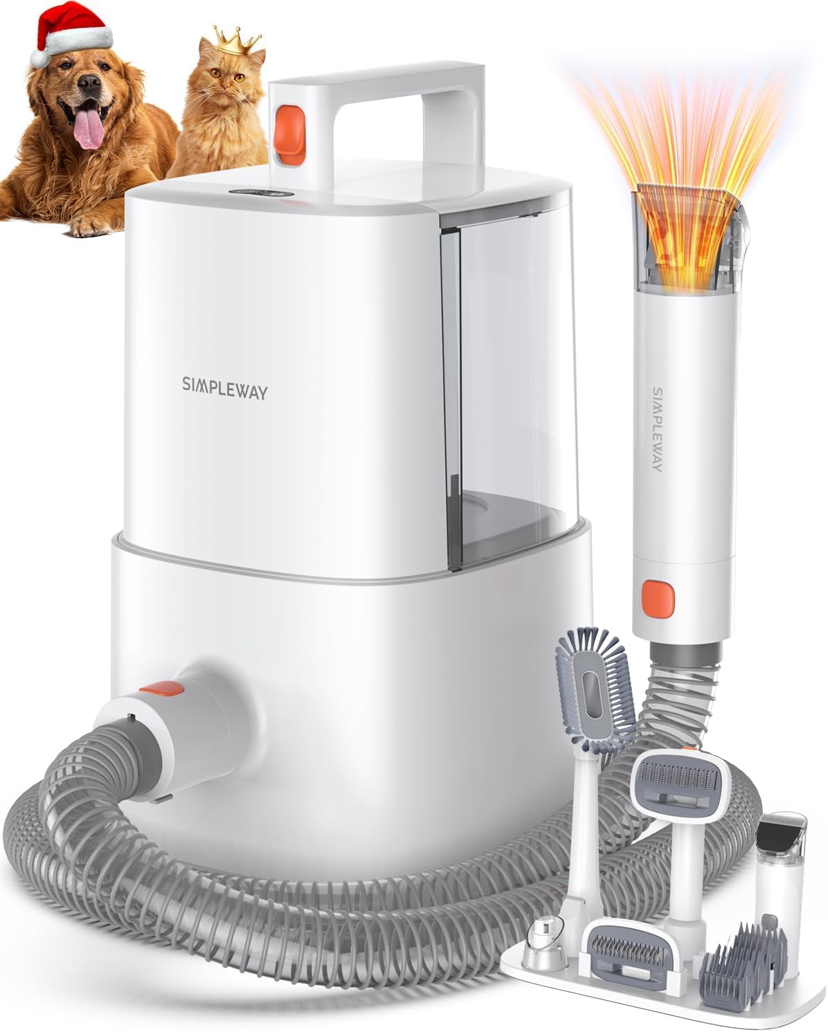 Dog Grooming Vacuum Kit for Shedding: Pet Hair Remover with Quiet Suction Cleaners and Large Capacity Dustbin for Long-Haired Dogs and Cats Home Brush and Groomer with 6 Attachments(Ivory)