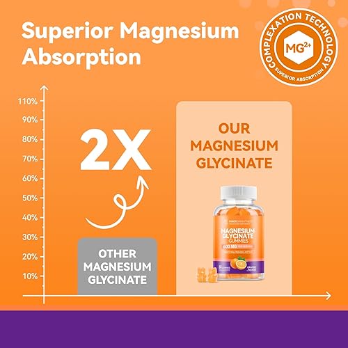 Miniatura 3 de Gomitas de glicinato de magnesio 600mg, sin OMG, sin gluten, gomitas de magnesio para adultos y niños, sueño, relajación y enfoque, sabor a naranja,