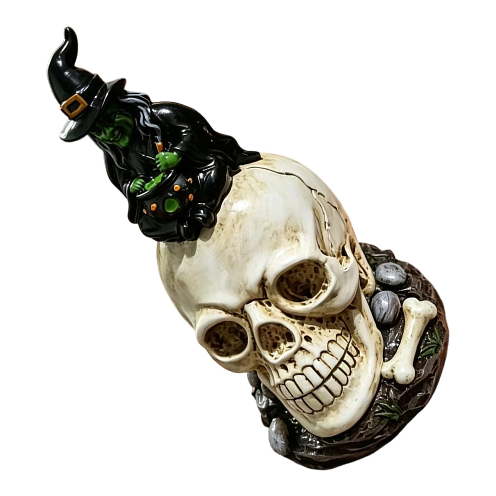 Veltros Witch Hat Halloween Skull Decor Statue, Resin Shelf Tabletop Accent for Entryway Party Display, Seasonal Home Pack Halloween Shelf Decoration Gothic Party Centerpiece Fall