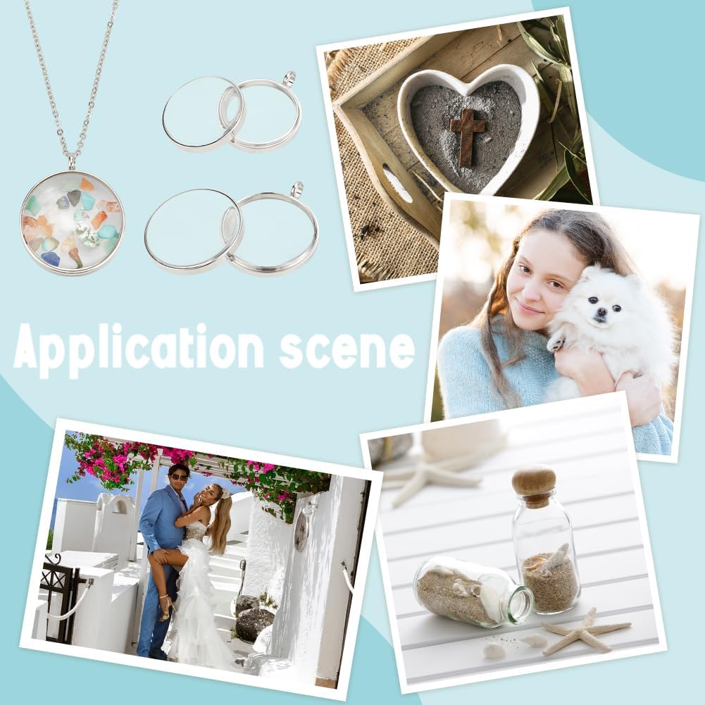 UNICRAFTALE 2 Sets Memory Locket Pendant 2 Size Stainless Steel Floating Charm Photo Living Memory Pendant Necklace Glass Photo Frame Locket Pendants for DIY Wedding Bouquet Jewelry Making - Image 6