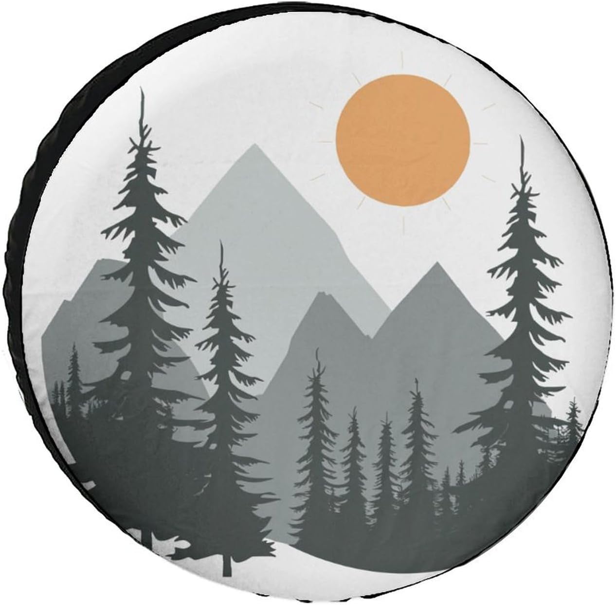 スペアタイヤカバー 13インチ 木と山 サンホイールプロテクター付き タイヤカバー 耐候性ホイールカバー 抽象的な太陽 山 森 自然