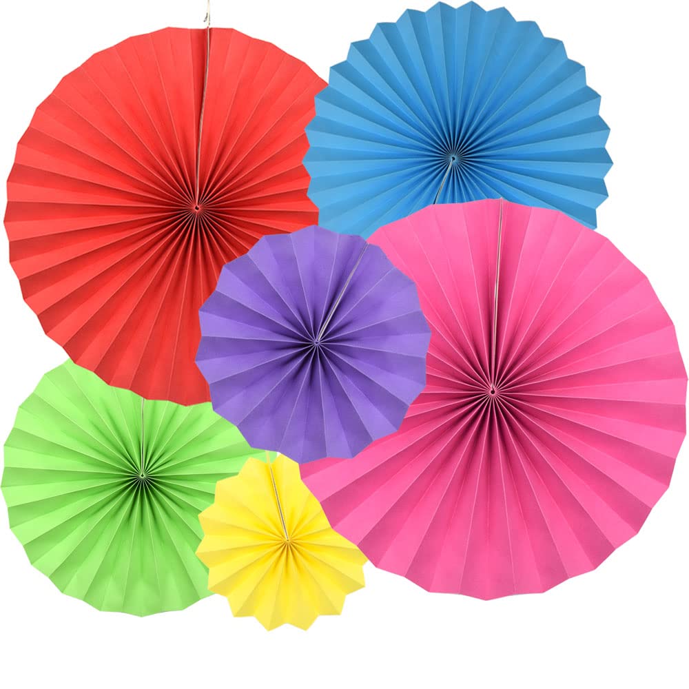 Yosawo Multicolor 6Pcs Paper Fan Flowers Hanging Paper Fans Decoration For Birthday Wedding Christmas Graduation Theme Party （Colour）