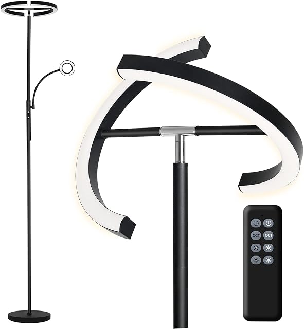 Aomeya Floor Lamp, Sky LED Modern Floor Lamp Super Bright Floor Lamps,20W/1600LM Main Light and 7W/400LM Side Reading Lamp for Living Room, Bedroom, Work with Remote Control & Touch Control