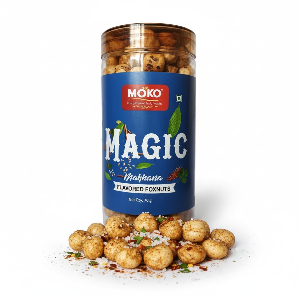 MOKO Magic Masala Makhana (70g) | Roasted Foxnuts | High Protein, Gluten-Free & Low-Calorie Healthy Snack | Light & Crunchy Lotus Seeds | Tangy & Spicy Masala Flavor