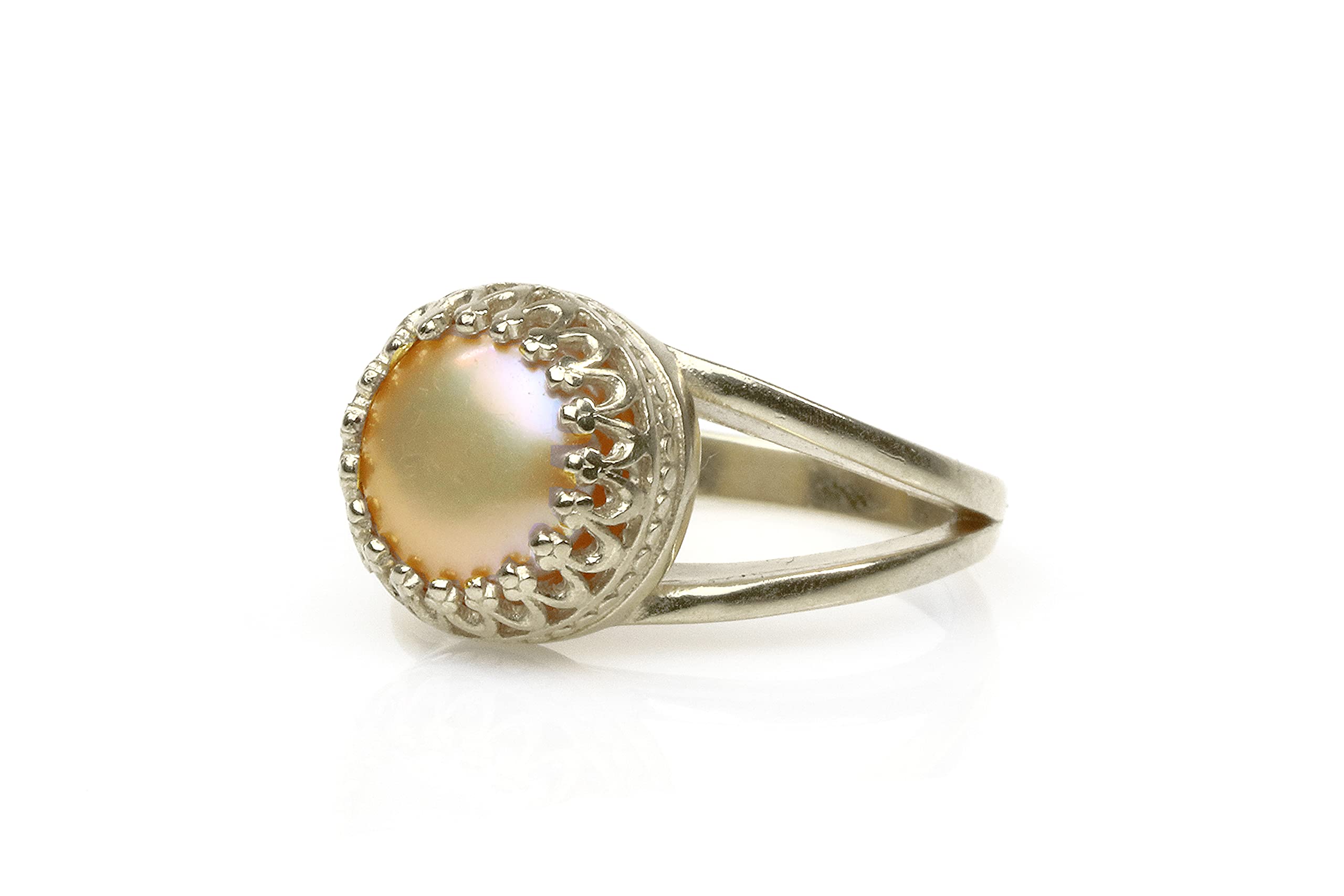 Artigianale Perla di Pesca 10mm Anello - Personalizzato Oro 14k Anello, Anello Fidanzamento, Anello Nozze, Anello Pietra di Nascita Giugno, Anelli Moda per Donne - Personalizzabile con Incisione