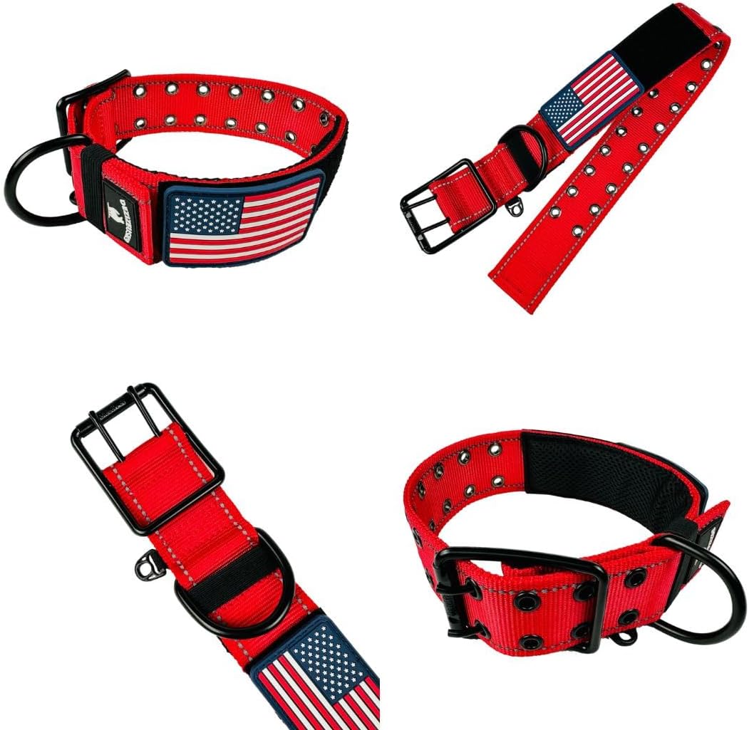 Dog Collars for Large Dogs - 2 inch Wide Dog Collar for Large Dogs Personalized Dog Collar with Metal Buckle American Flag Patch Name Plate Padded Dog Collar for Extra Large Dogs Male Female K9