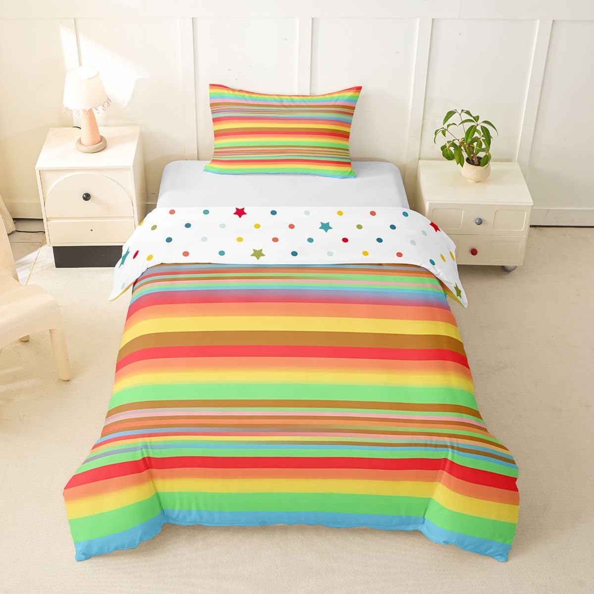 Feelyou Rainbow Duvet Cover Toddler Size Colorful Stripes Bedding Set Breathable Soft Multicolor Comforter Cover 2Pcs Bedroom Decor