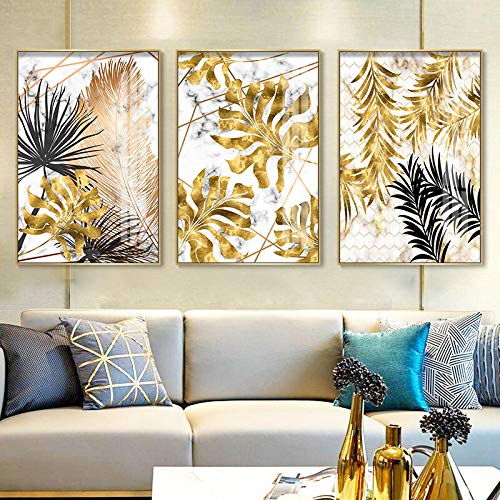 Peinture sur toile feuilles noires dorées pour illuminer un mur sombre
