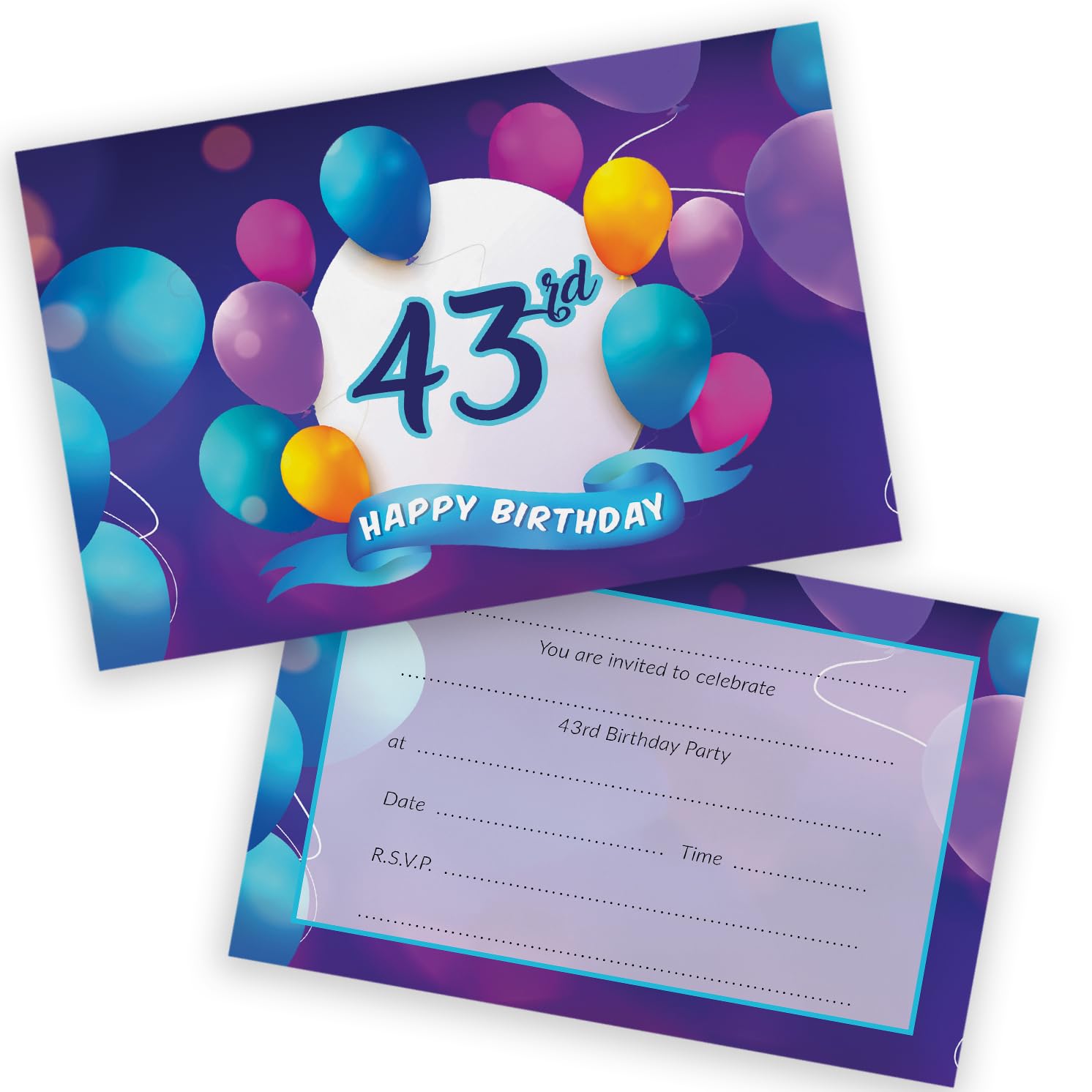 43rd Birthday Party Invitations Men Women - Happy Balloons 20 Pack - Adults Birthday Invitations for Friends Family A6 Bday Party Invites Invitation Cards with Folding Envelopes