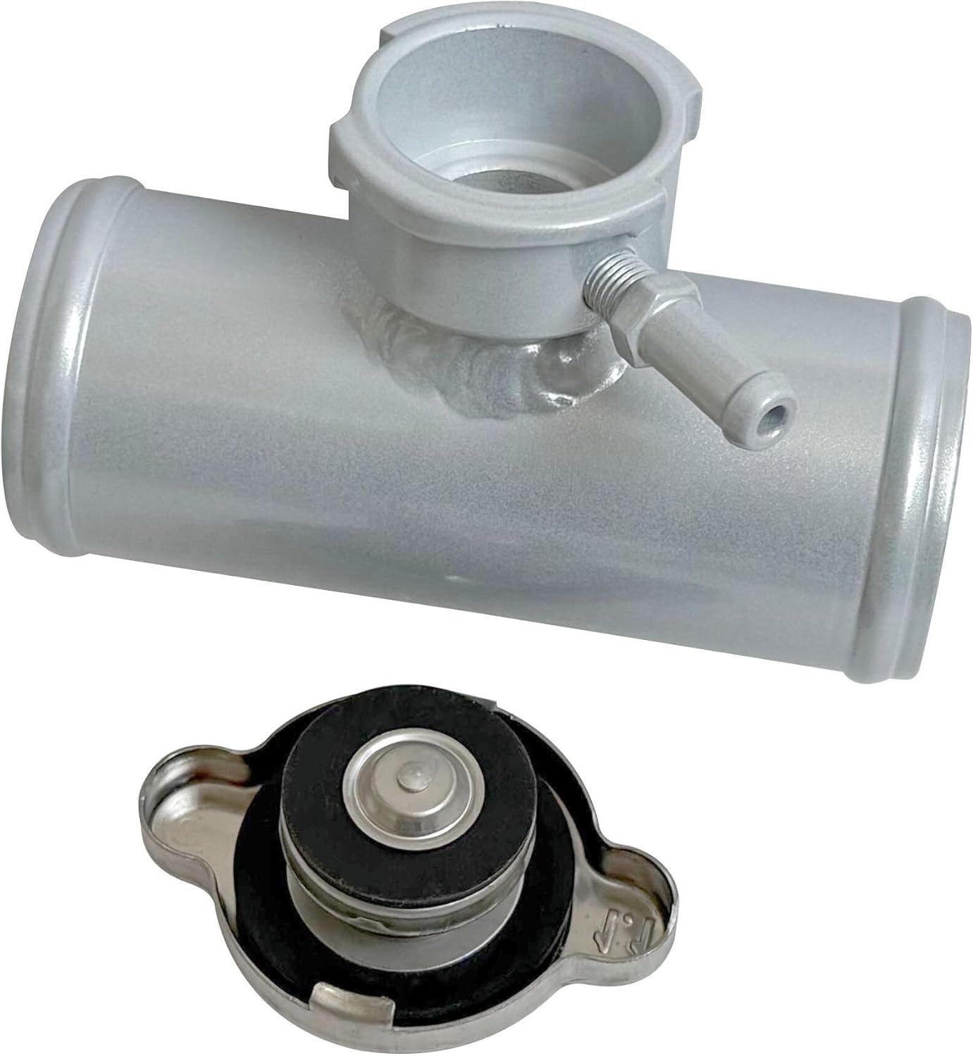 45mm 1-3/4" Aluminum Inline Filler Neck Radiator Hose Pipe With Cap 45 Degrees Silver