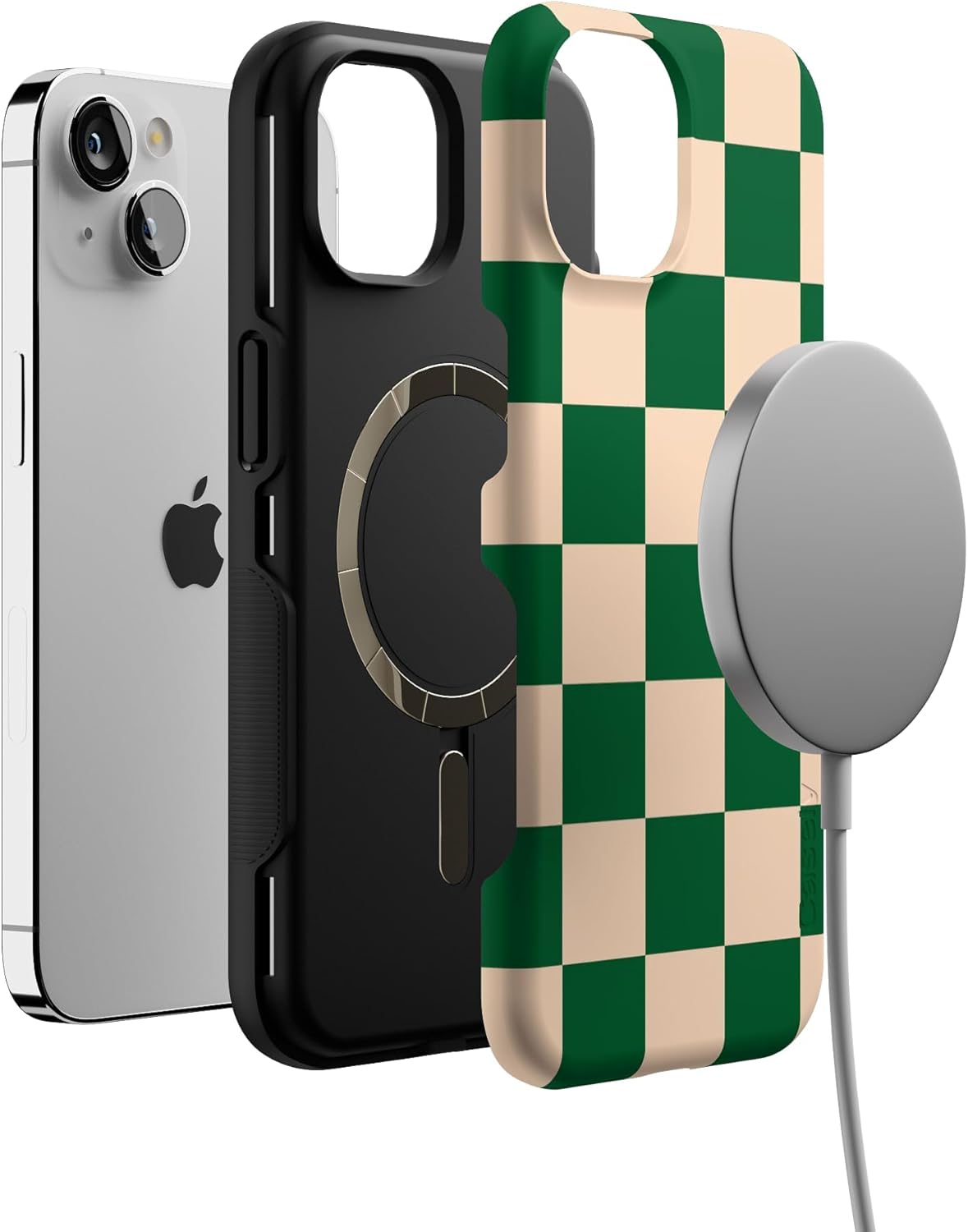 Casely iPhone 13 Case | Fit Check | Green Checkerboard | Bold Protective Design | Compatible with MagSafe