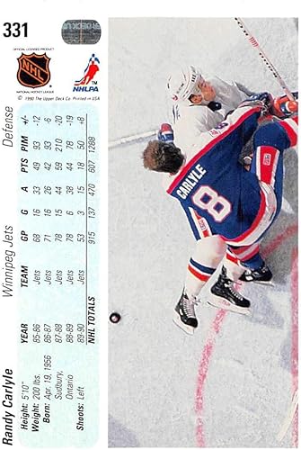 Miniatura 2 de 1990-91 Upper Deck Hockey 90-91 Hockey Hologram #331 Randy Carlyle Winnipeg Jets Winnipeg Jets Official NHL Trading Card From The Premier Edition of