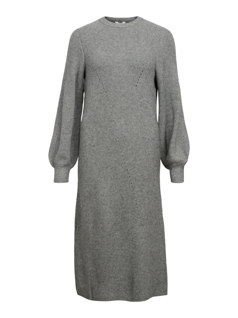 Object OBJDITTE RE L/S Knit Midi Dress Noos, Medium Grey Melange, S
