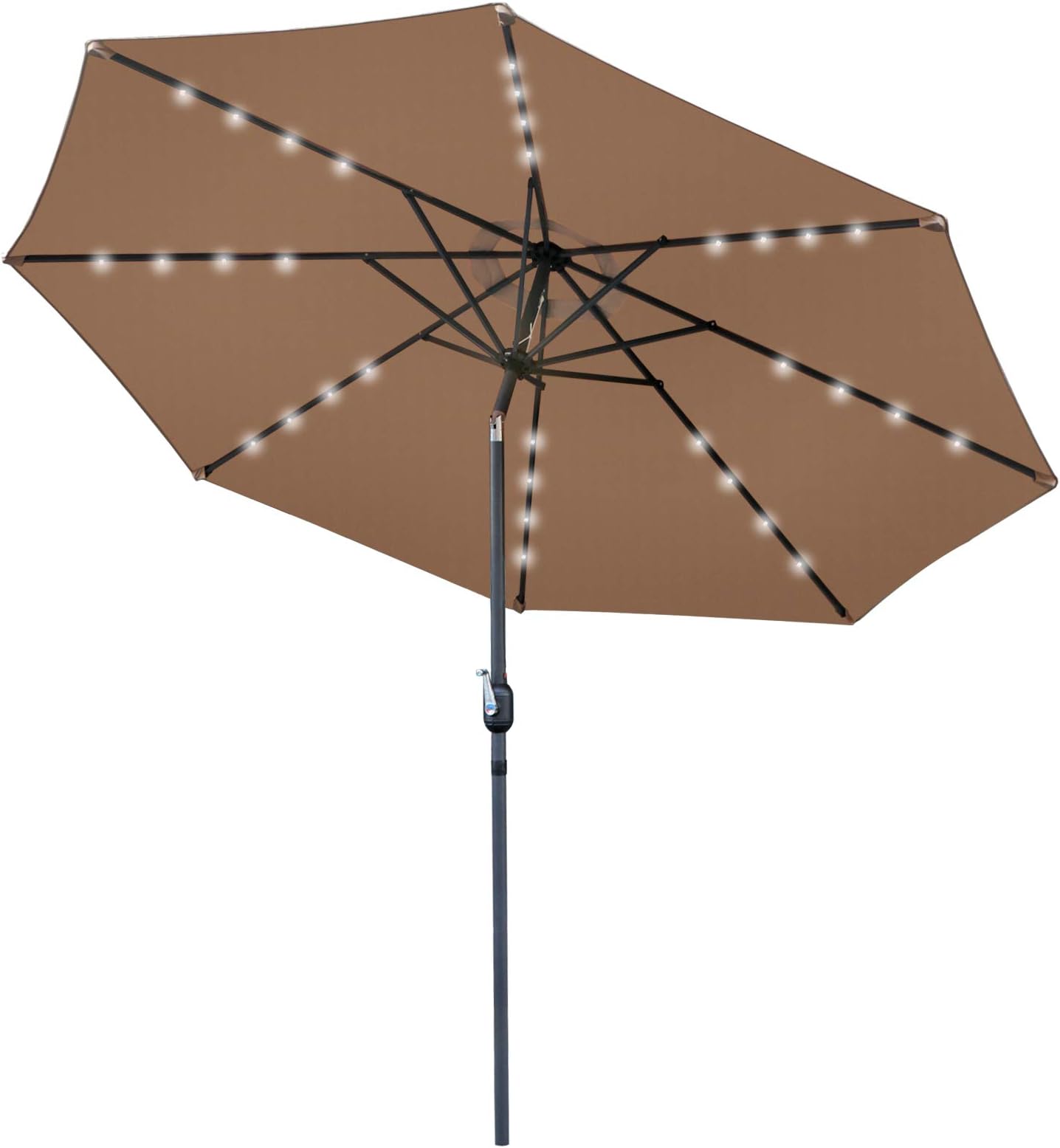 Nova Microdermabrasion 10 ft Patio Umbrella 32 LED Lighted Solar Powered Aluminum Umbrella with Tilt Adjustment and Crank Lift for Patio, Garden, Backyard, Deck, Poolside, Balcony and Beach