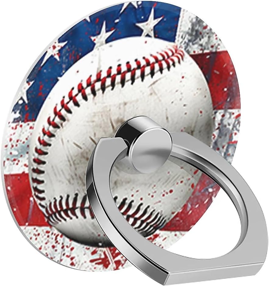One Piece Set of Phone Ring Holders Baseball American Flag Sport Featuring A 360° Rotation Function Suitable for Smartphones, Tablets, and Other Devices Designing Advanced Pattern