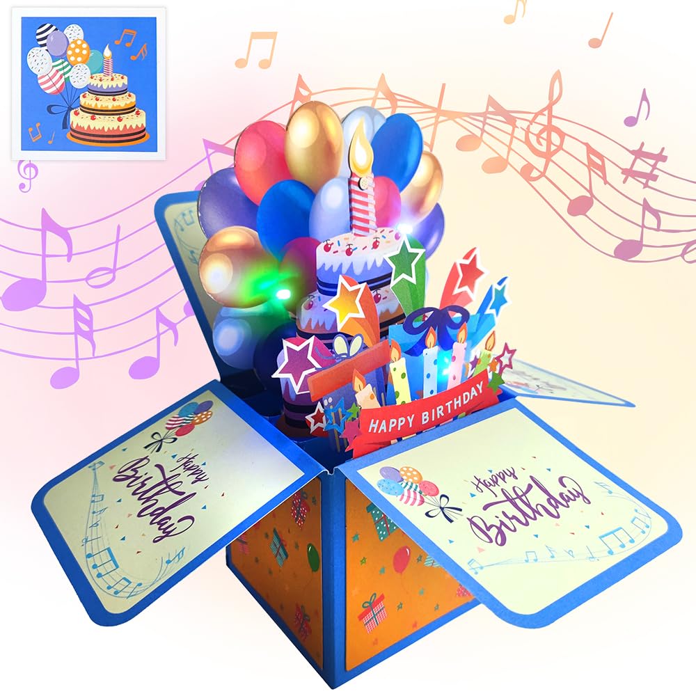 XEERUN Birthday Card, 3D Pop Up Card Birthday with Classic Envelope and Notes, Happy Birthday Card, Birthday Cards for Girls, Boys, Family or Friends
