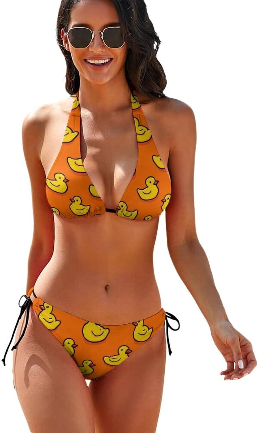 Cute Rubber Duck Pattern Novelty Women's 2 Piece String Bikini Set Swimsuits Bathing Suit Swimwear