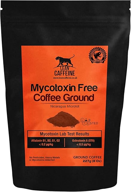 Lean Caffeine Nicaragua Ground Coffee | Super Clean Mycotoxin Free Bulletproof Coffee | Dark Roasted, Low Acid Keto Coffee - 227g