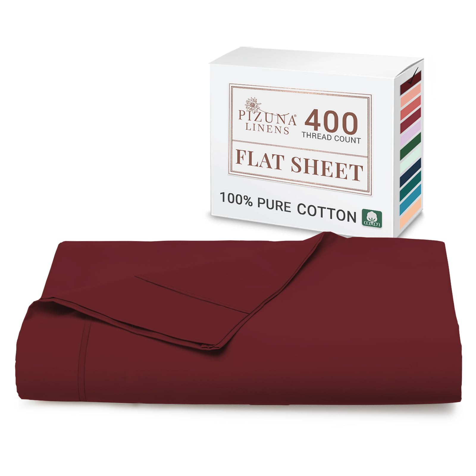 Pizuna Rio Red 100% Cotton King Size Flat Sheet 400 Thread Count Long Staple Cotton Flat Sheet King Size 275X280 Cm, Soft Sateen Weave Top Sheet King Size (Cotton King Flat Sheet )