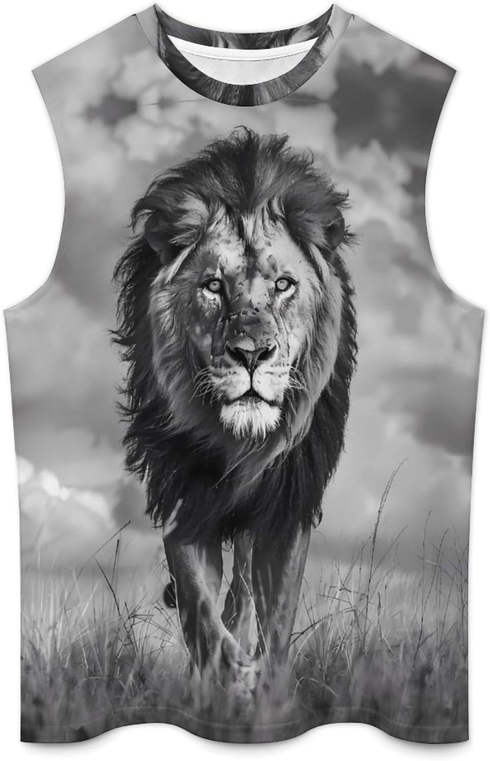 Lion Walking Men Summer Sleeveless Crew Neck Top 5XL
