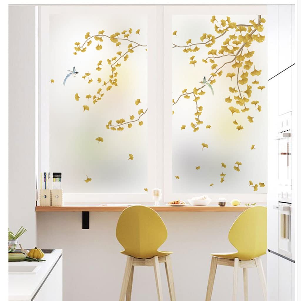 Película para Ventanas Pegatina de cristal for ventana, decoración de hojas de Ginkgo, ventana opaca translúcida, película for ventana Anti-peep anti-luz esmerilada Vinilo Decorativo para Ventanas ( C