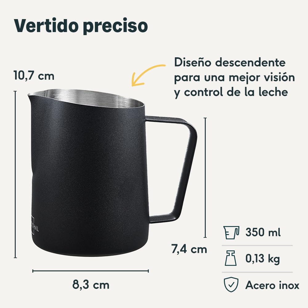 SILBERTHAL Jarra barista para cafetera - Acero inoxidable - Jarra leche 350 ml - Negra