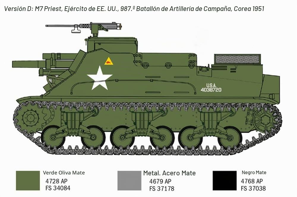 Italeri 6580S Army 1:35 US M-7 Priest Howitzer Self-Prop, modelismo, Kit de construcción, construcción de Modelos, Manualidades, aficiones, Pegar, Juego de plástico, Verde Marino, zzzz-s