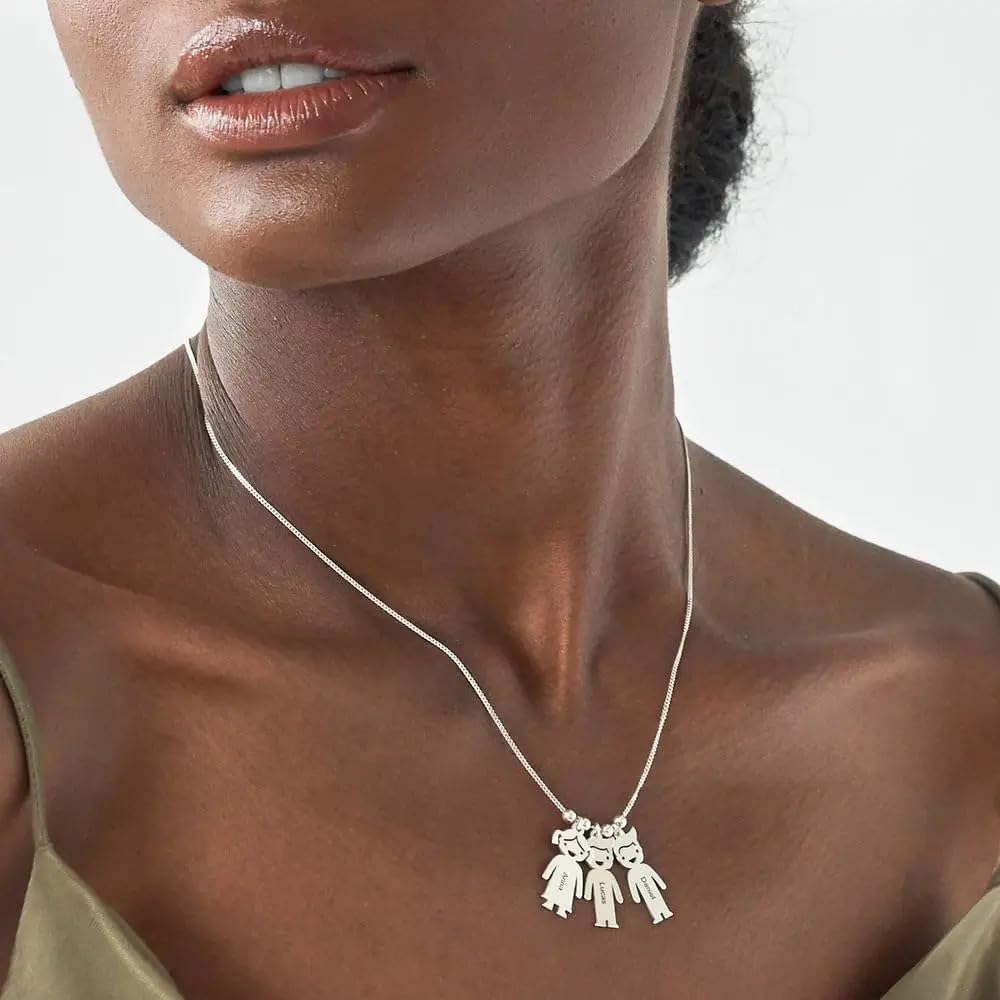 Mother Necklace with Engraved Family Charms - Up to 5 Charms - Silver, Plated or Solid Gold Material - Box Chain - by MYKA