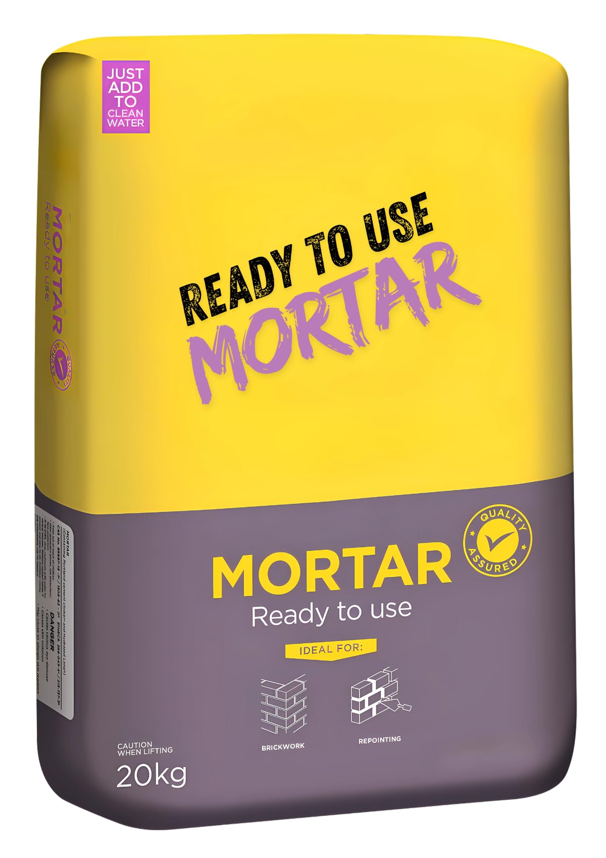 Ready Mix Mortar 20kg for Bricklaying and Patching – Pre Blended Cement with Lime & Sand – Just Add Water – Easy to Use – Weather Resistant – Grey Set Colour – Packaging May Vary