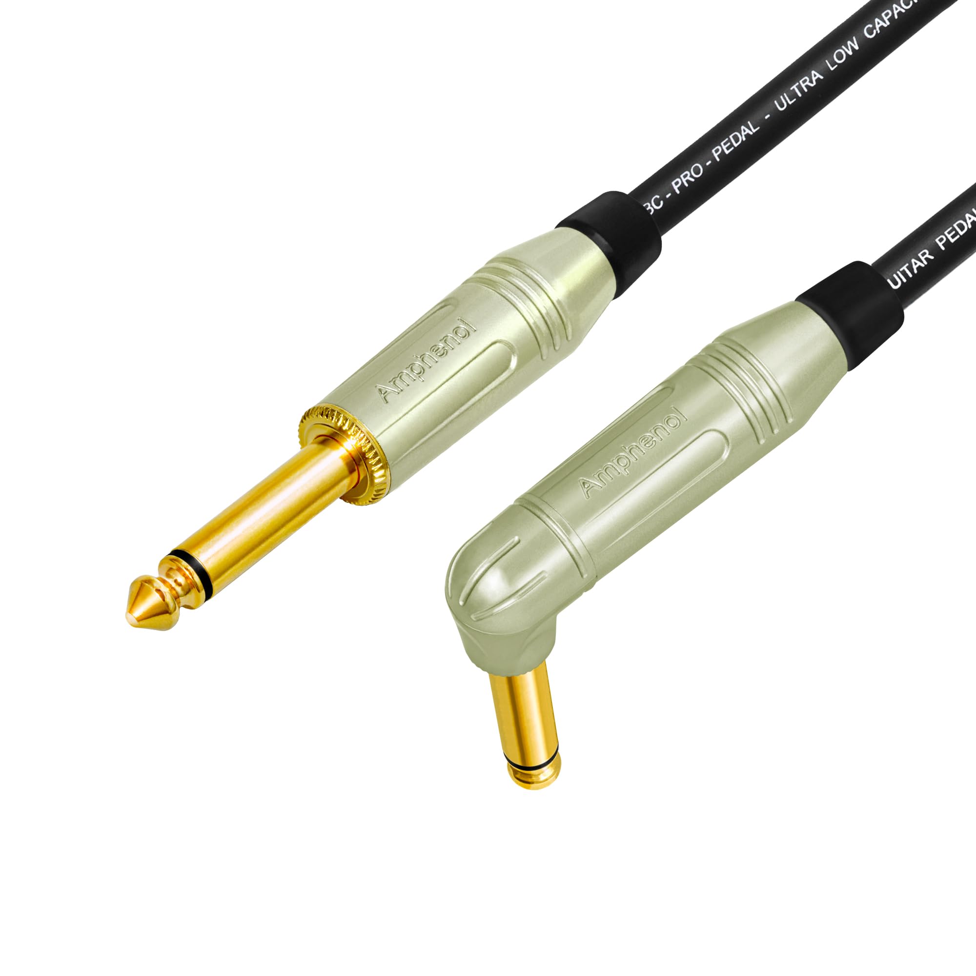 2 unidades, 5 pies, pedal WBC-PRO, 22 AWG, tapa baja (18 pF/pie), grado profesional, basado en grafito, pedal de doble blindaje, efectos, parche, cable de instrumento y conectores TS dorados en ángulo