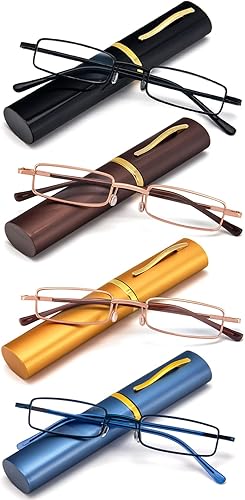 Miniatura 7 de REAVEE 4 pares de anteojos de lectura delgados para hombres y mujeres, lentes de lectura pequeños, lentes con bisagras de resorte con funda de clip