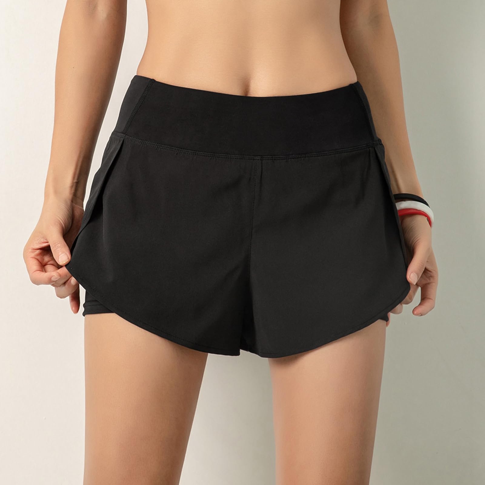 2 w 1 Kobiety Biegające Szorty z Szerokim Zasięgiem Kieszonkowym Warstwa Warstwy do Treningu Fitness Athletic Gym Homeswear, Sportowe Spodenki