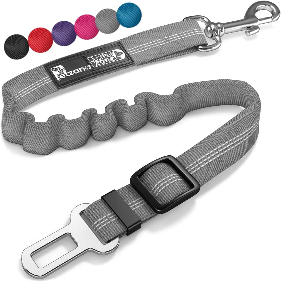 Seat Belt for dogs with Anti shock Bungee Buffer One of Important Car Travel Accessories for Dogs Adjustible, Elastic (Grey, 1 Pack)