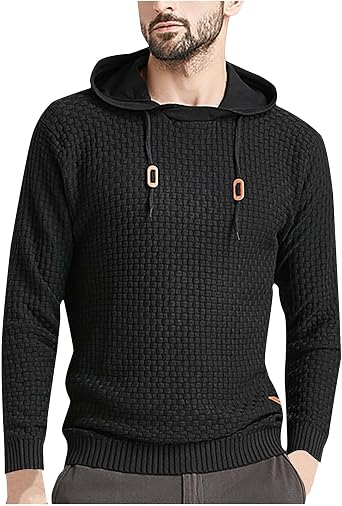 Hoodies for Men Pullover Ribbed Knit Casual Long Sleeve Pullover Hooded Slim Fit Solid Sport Crewneck Sweatshirts