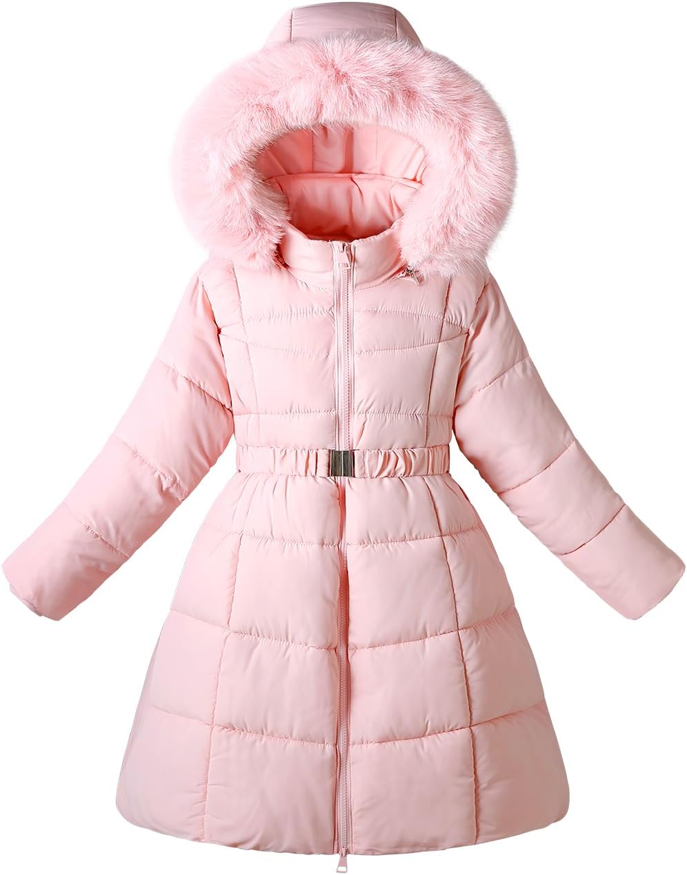 Kids Girls Fur Collar Hooded Dress Coats Winter Warm Parka Long Puffer Jackets