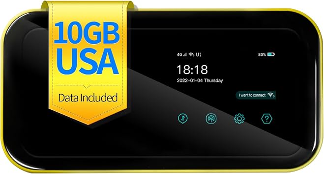 FREEBOT 4G LTE Mobile Hotspot Router - Preloaded with 10GB USA Data 365 Days, Portable WiFi for International Travel in 150+ Countries, SIM-Free Multi-Carrier Access, No Contract Required