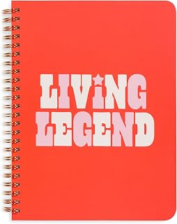 ban.do Red Rough Draft Mini Spiral Notebook with Saying, 8.5" x 6.75" with Pockets and 160 Lined Pages, Living Legend