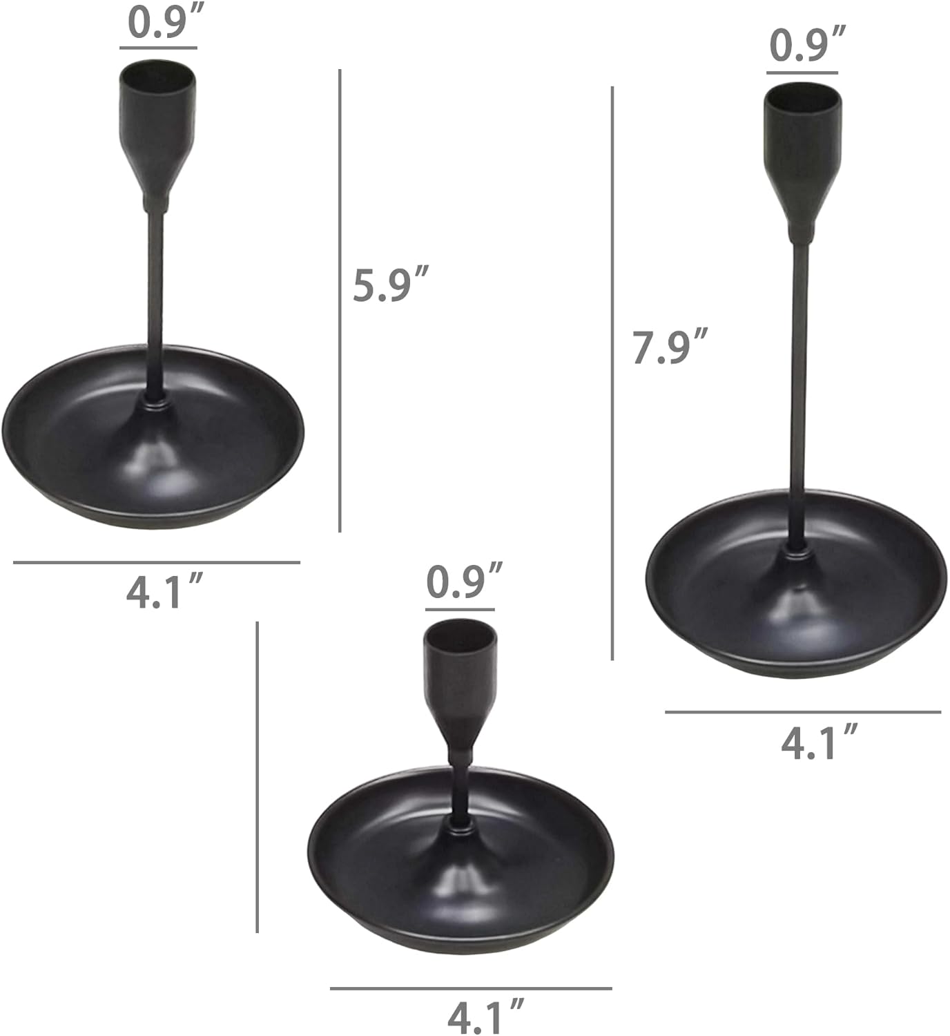 FixtureDisplays® Black Candle Holder Set of 3, Taper Metal Candle Sticks Stand Holders Decor, Vintage Room Decorations, for Centerpiece Dining Table Wedding, Fireplace, Dinning or Anniversary 22031-1D
